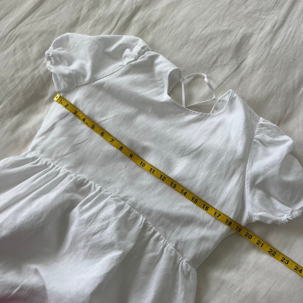 Aritzia Sunday Best NWT Saida White Puff Sleeve Back Tie Mini Dress Size Large - Picture 8 of 14